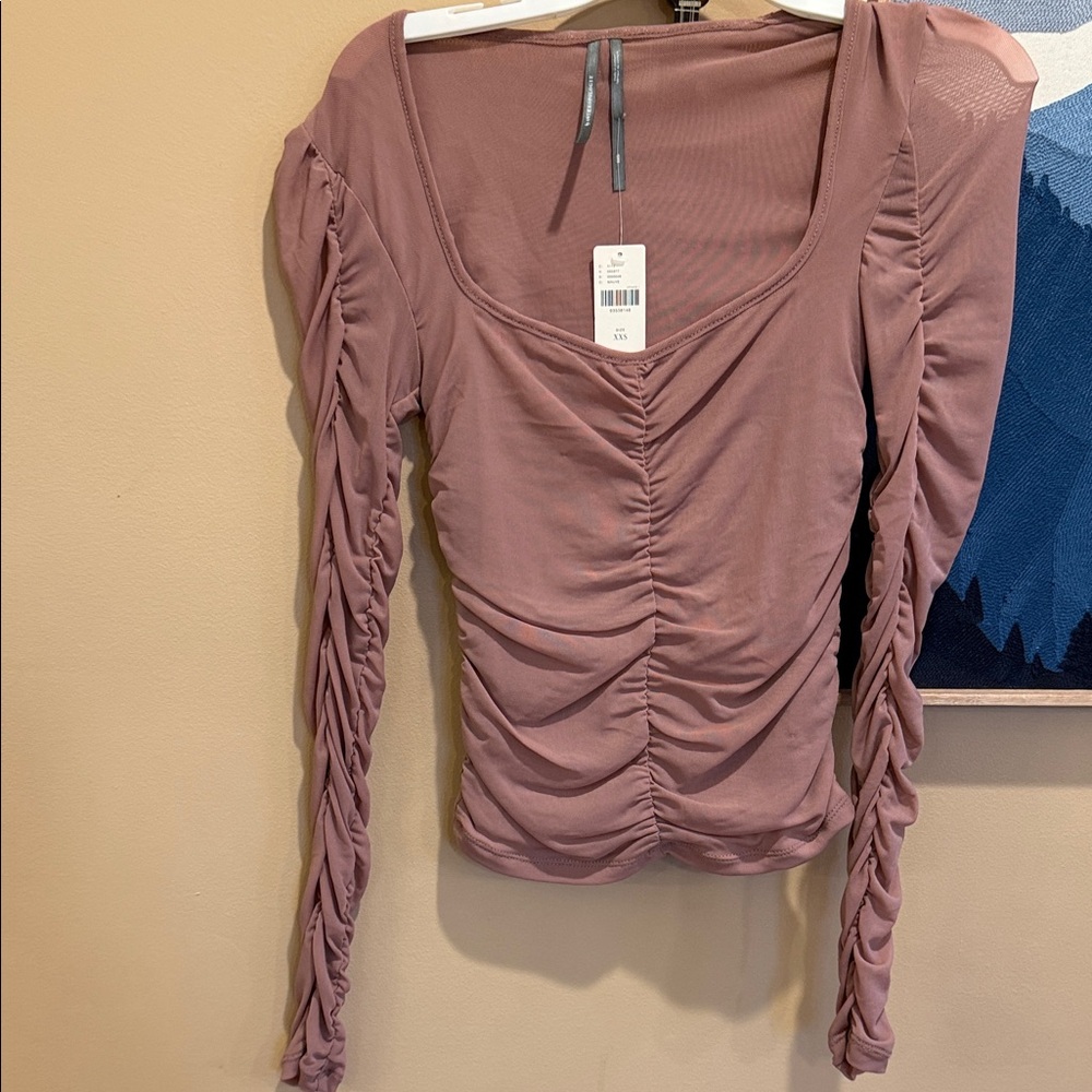 Anthropologie Ruched Mauve Long Sleeve Top